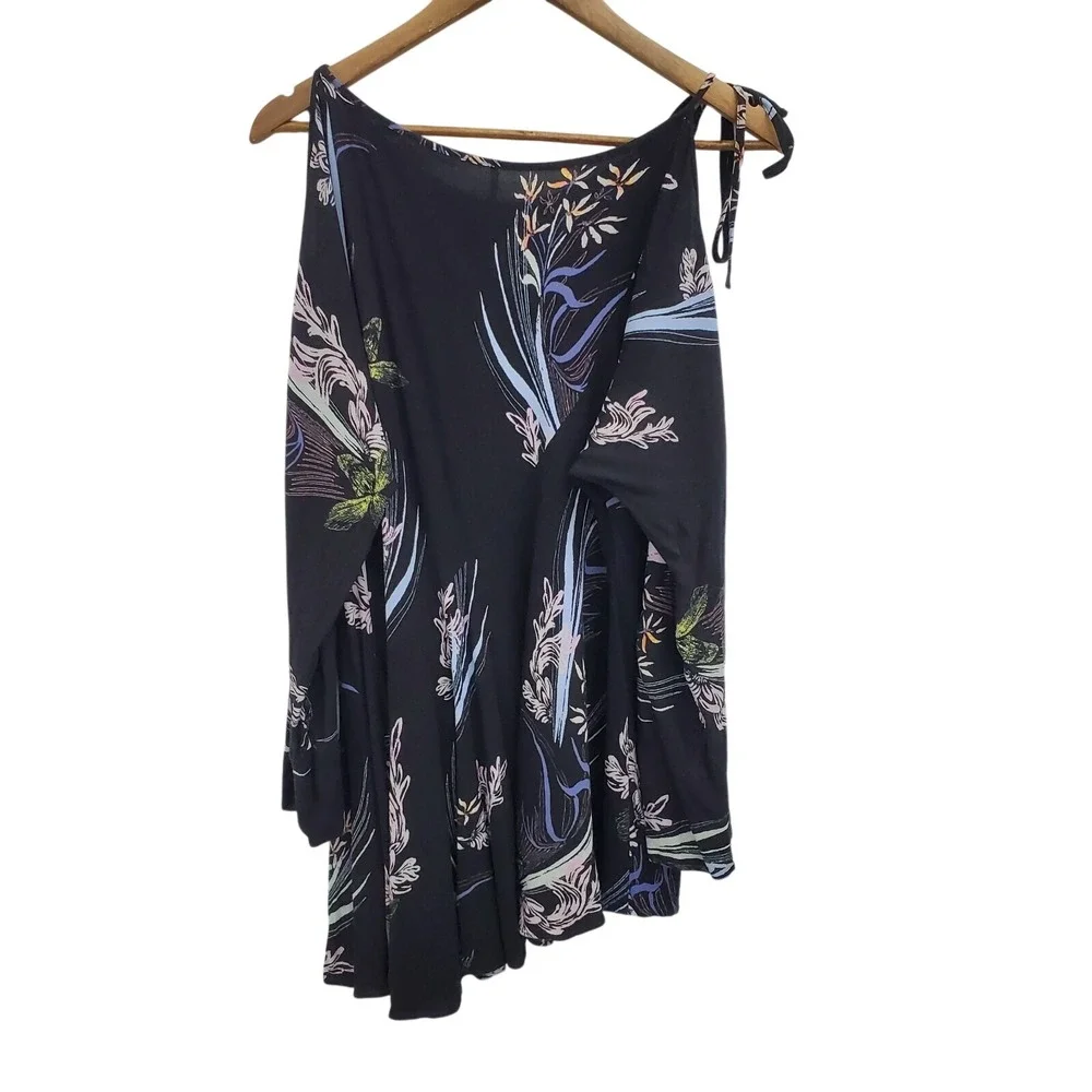 Free People Black Floral One-Shoulder Cold-Shoulder Dress